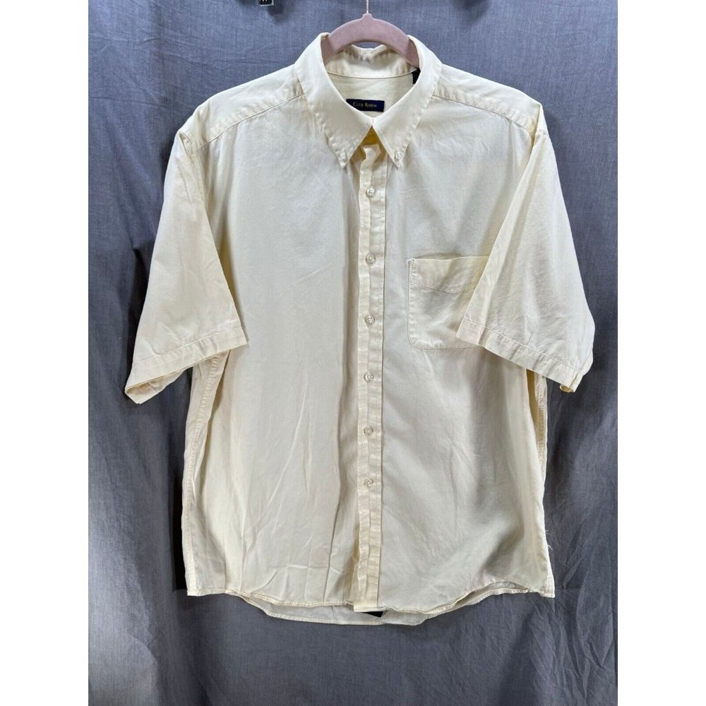 Club Room Button Up‎ Shirt Adult Large 16 1/2 Yellow Short Sleeve Casual Mens.